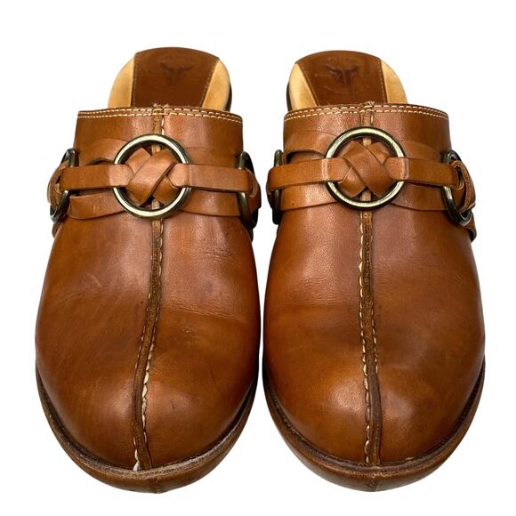 Frye Women’s Cheryl Triple Ring Brown Leather Mule Clog Size US 8.5 - Picture 7 of 11